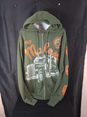 Post Malone POSTY CO HOODIE.  Olive Green Full Zip Mens Size Medium. NWT